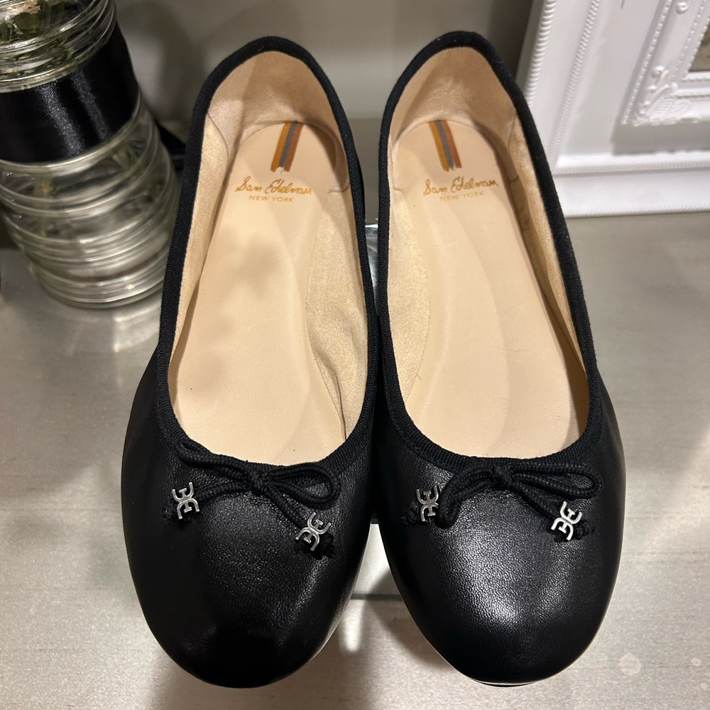 Sam Edelman Black Suede Slip-On Flats with Bow Accent